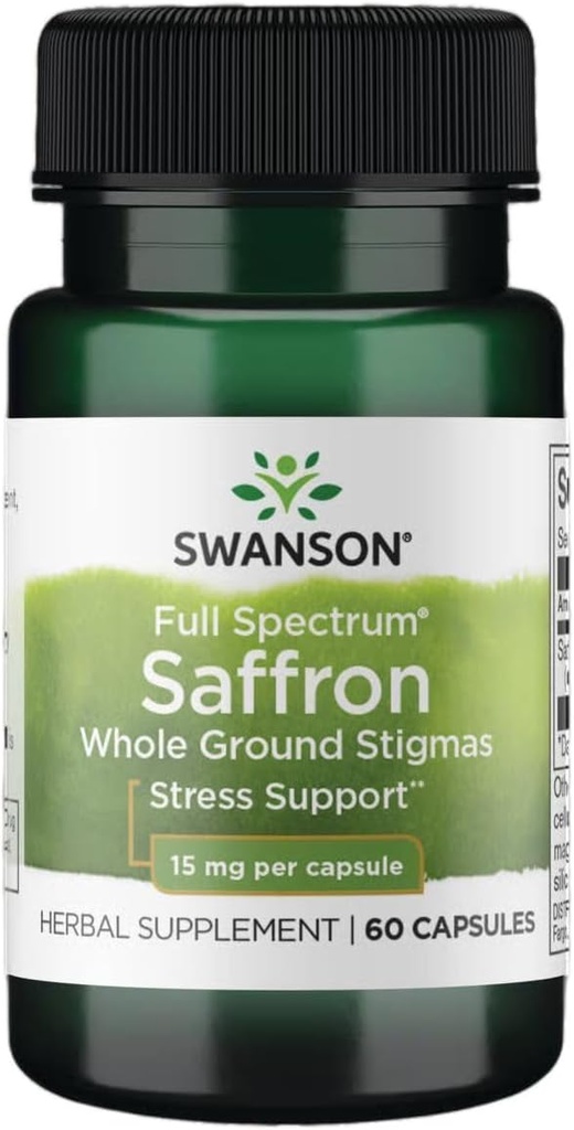 Swanson Full Spectrum Safran (Whole Ground Stigmas)-Herbal Supplement Promotion de l'humeur naturelle Support et gestion du stress - Supplément Safran espagnol biologique-(60 Capsules Veggie, 15mg Chacun)