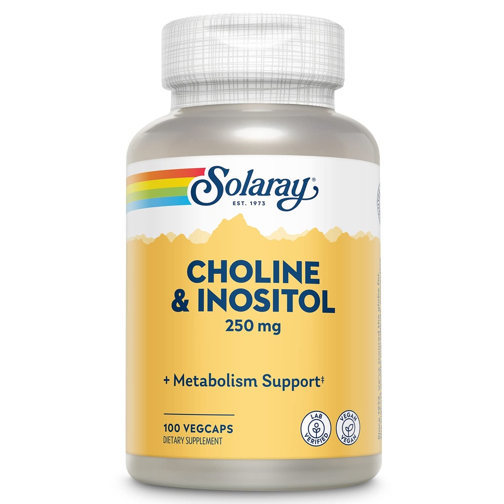 SOLARAY Choline et Inositol 250 mg , Combo binutrient pour le métabolisme sain des graisses, soutien de la fonction cérébrale , 100 VegCaps