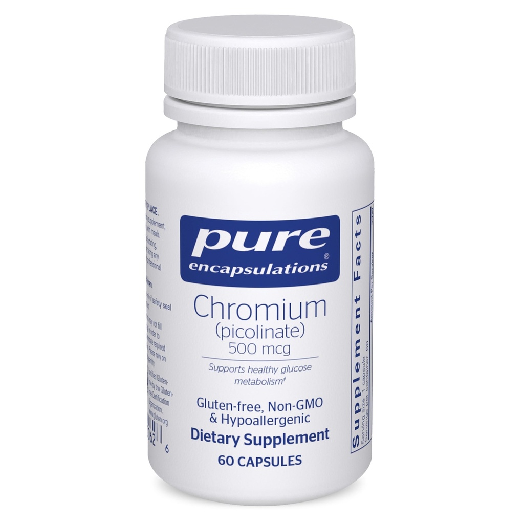 Encapsulations pures Chromium (Picolinate) 500 mcg - pour le métabolisme des lipides et des glucides* - Supplément minéral - Supplément supérieur à l'absorption Chromium - Sans végétalien et sans gluten - 60 capsules