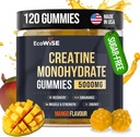 EcoWise Wellness Creatine Monohydrate Gommies 5000 mg, Mango Flavor, 120 croustilles végétaliennes sans sucre, supplément créatine pour la routine quotidienne