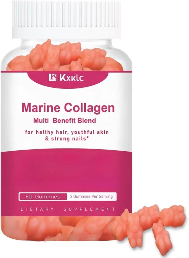 Gommies de collagène marin- Mélange multi-bienfaits de gommes de collagène de vitamine pour une peau saine avec vitamine C, zinc et biotine, collagène hydrolysé.(1 Pack)