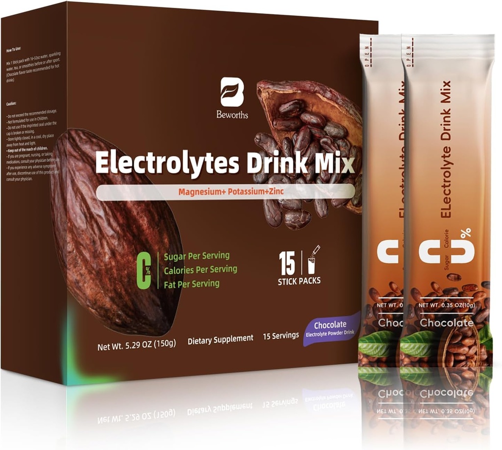Electrolytes Powder Packets for Electrolyte Drink Mix (mélange d'électrolytes sans sucre) Packets avec des vitamines et du magnésium - 15 bâtons