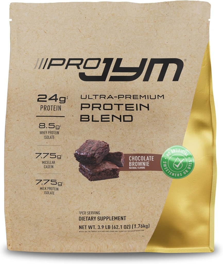 Pro JYM Mélange de poudre de protéines de chocolat naturel Brownie - Isolat de protéines de lactosérum, caséine et Isolat de protéines de lait, pour les hommes et les femmes Récupération Shakes