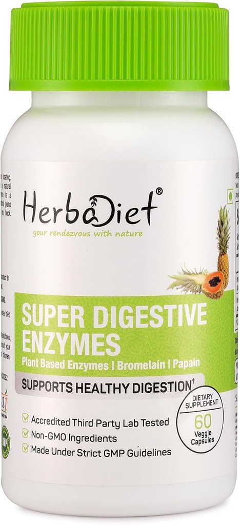 Herbadiet Suppléments enzymatiques digestifs (Bromelain & Papain Extract 500mg Capsules)