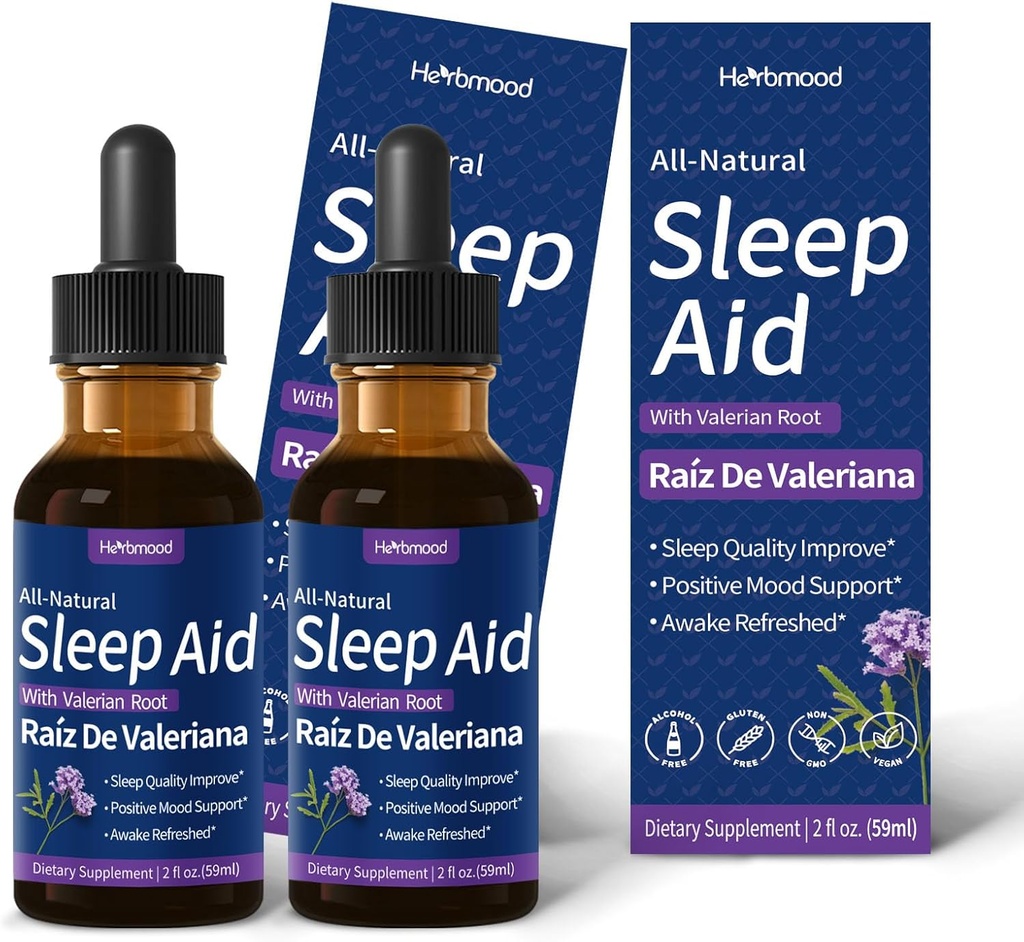 Drops de soutien du sommeil de racine valériane, Gotas de Manzanilla y Flor de Jamaica y Valeriana para Dormir, Nature Herbal Extract Liquide pour le sommeil profond. 4oz