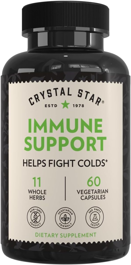 Supplément de support Immune Crystal Star (60 capsules) - Booster à base de plantes pour une défense multi-systèmes proactive - Echinacea, Goldenseal, Yarrow & Elecampane - Non-OGM