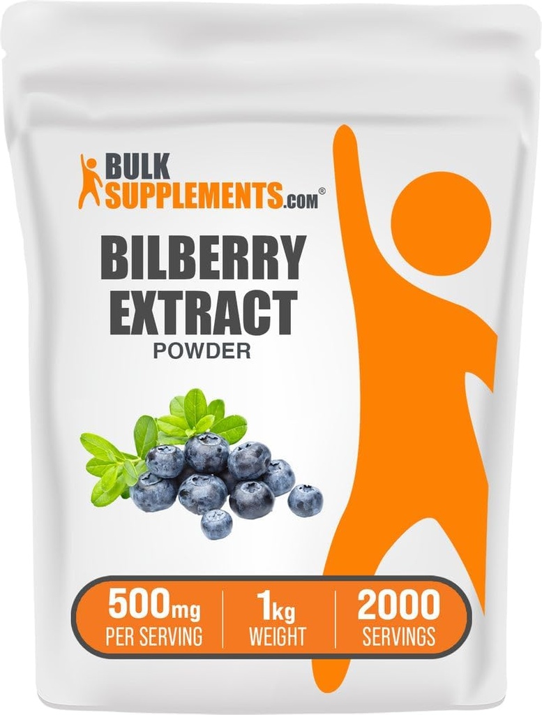 BulkSupplements.com Poudre d'extrait de bilberry - Supplément d'extrait de bilberry, supplément à base de plantes - Sans végétalien et sans gluten, 500mg par portion, 1kg (2,2 lbs) (paquet de 1)
