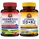 Vitalitown Magnésium Complexe & Vitamine D3 K2 Bundle (paquet de 2) , pour Immune et Muscle , Magnésium Glycinate , 10000IU D3, MK-7 , 120 Mag Caps & 90 D3 Softgel