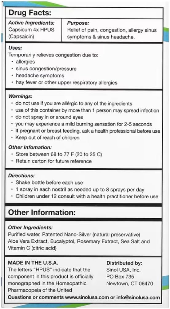 SinolM, All-Natural Nasal Relief Spray for Fast Allergy & Sinus Relief, 15 ml (Pack of 2)
