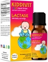 Kiddivit gouttes de lactase bébé 1000 unités – Supplément enzymatique doux de soutien digestif – 100 portions quotidiennes – goutteau intégré, bouteille de verre – sans gluten, végétarien, 1oz