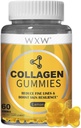 WXW Hydrolyzed Collagen Peptides Gummies pour femmes, formule anti-âge non-OGM avec biotine, zinc, vitamines C & E pour les cheveux, la peau et les ongles