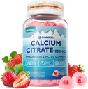 Supplément de citrate de calcium 1000mg pour les femmes et les hommes, 6-en-1 Calcium Magnésium Zinc Gummies + Vitamine D3, B6 et Potassium haute absorption pour les os, les dents, les muscles et la santé nerveuse, végétalien, sans sucre, 60Cts