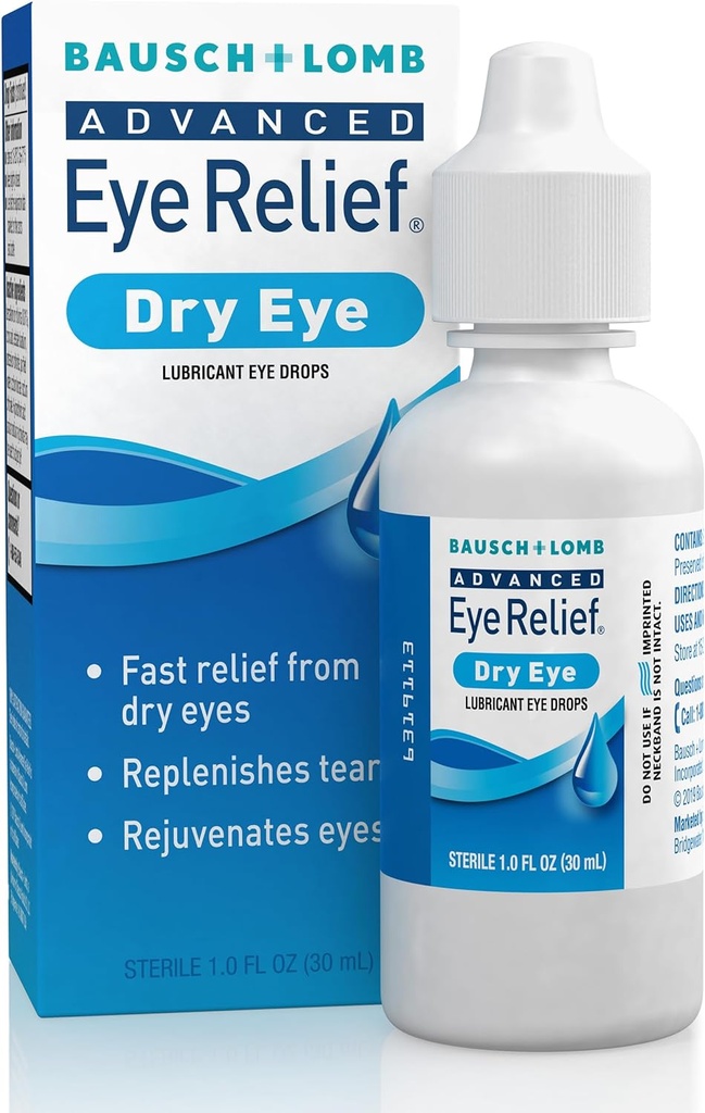 Bausch & Lomb Advanced Eye Relief, Lubricant Eye Drops pour les yeux secs, hydratants et apaisants, réapprovisionne les larmes pour le soulagement rapide et long, 1 Fl Oz (paquet de 3)