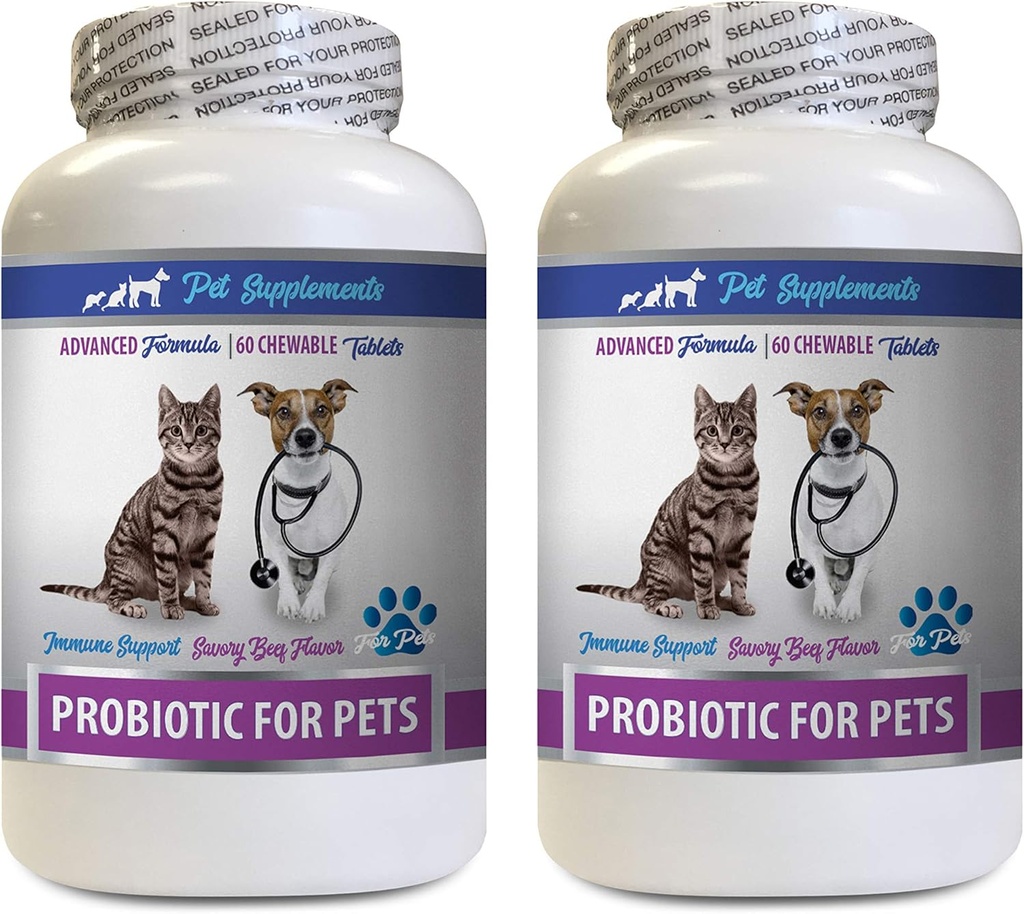 Probiotiques pour chiens et enzymes digestives Poudre - PROBIOTIQUES pour animaux de compagnie - Chiens Chats - Mauvais gaz et breath Treats - Advanced Immune Boost - Probiotiques pour chiens pour mauvais souffle - 2 bouteilles (120 Treats)