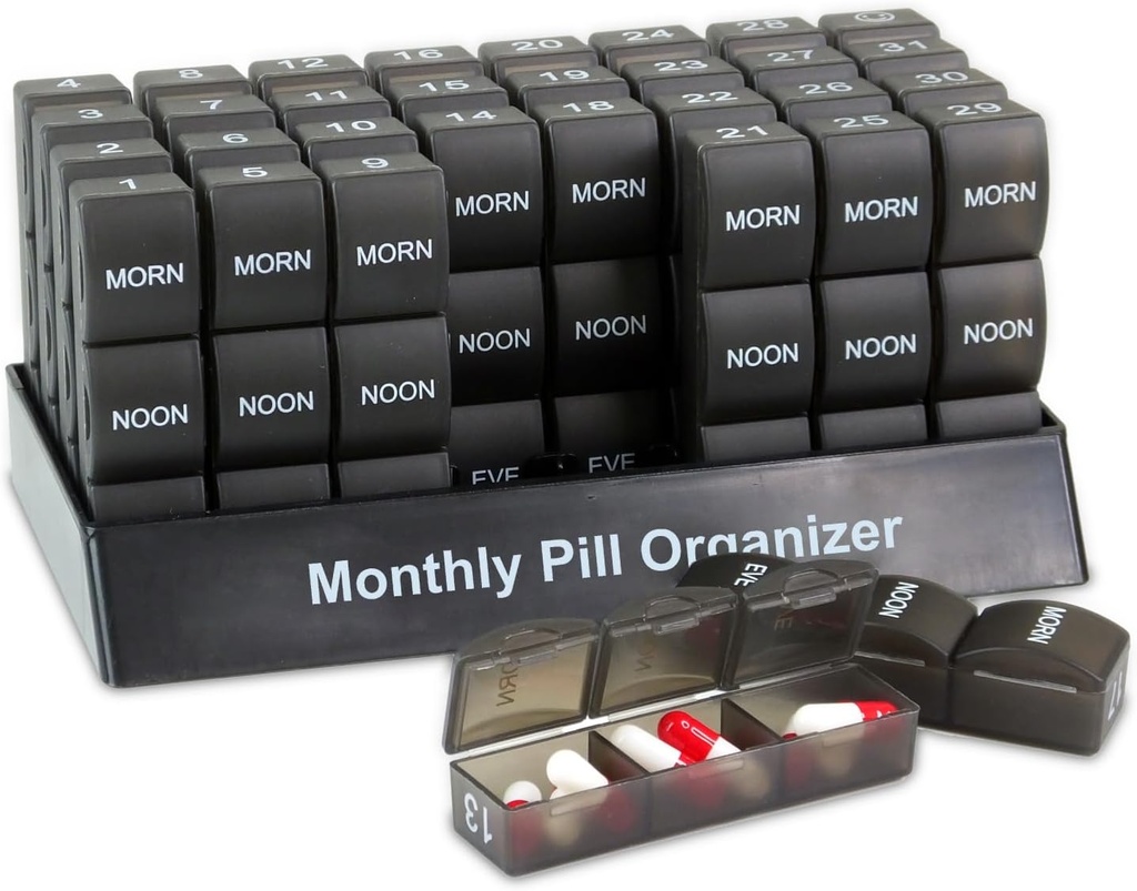 Deke Home - Organisateur mensuel de pilules 3 fois par jour, boîte à pilules de 30 jours avec compartiments AM PM, grand organisateur mensuel de médicaments pour les vitamines, suppléments et médicaments, cas de pilules amies voyage, sans BPA