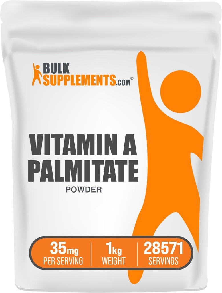 BulkSupplements.com Poudre de palmitate de vitamine A - en tant que palmitate de rétinol, supplément de vitamine A pour le soutien immunitaire et oculaire - sans gluten, 35mg par portion, 1kg (2,2 lbs) (paquet de 1)