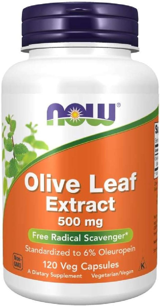 Maintenant Aliments Extrait de feuille d'olive 500 Mg, 120 CT