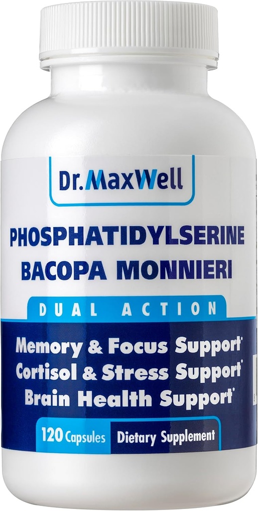Phosphatidylsérine et Bacopa Monnieri, mieux que chaque seul. Supplément à la phosphatidylsérine 300mg, sans remplissage, sans soja, 2en1, 120 capsules. Support mémoire