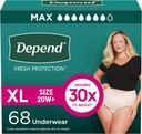 Depend Fresh Protection Couches pour adultes, Incontinence & Postpartum Bladder Sous-vêtements pour femmes, jetable, maximum, extra-large, Blush, 68 Compte (2 paquets de 34), Emballage May Vary