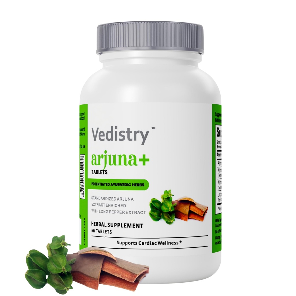 Arjuna+ Supplément d'extrait d'écorce $ 1100mg Arjuna Comprimés avec poivre long pour la santé cardiaque et le soutien de la pression artérielle $ Supplément cardiovasculaire à base de plantes biologiques $ 60 Comprimés végétaliens