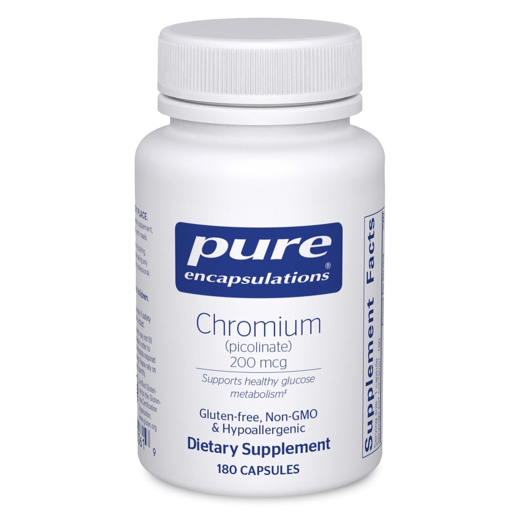 Encapsulations pures Chromium (Picolinate) 200 mcg. Supplément hypoallergénique pour le métabolisme des lipides et des glucides en bonne santé