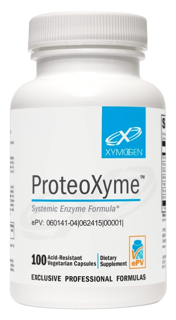 XYMOGEN ProteoXyme - Enzymes pancréatiques, Serrapeptase, Rutin, Papain et Bromelain - Conçu pour soutenir l'intégrité tissulaire et l'équilibre du système immunitaire sain (100 capsules résistantes aux acides)