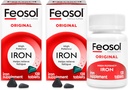 Comprimés de supplément de fer d'origine Feosol, non hémique 325mg Sulfate de fer (65mg de fer élémentaire) par pilule, 1 par jour, 4 mois d'approvisionnement, pour l'énergie et le système immunitaire (120 ct Pack de 2)