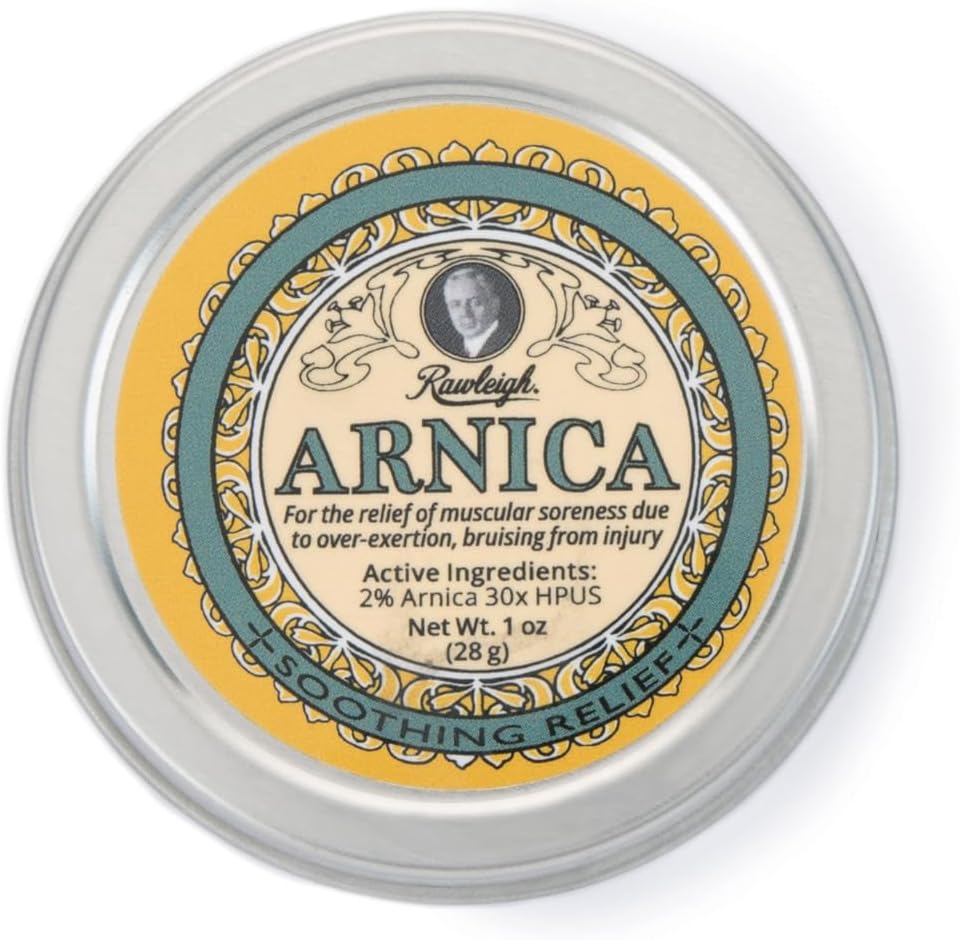 Rawleigh Arnica Baume apaisant: 1 oz, 2% Arnica 30X HPUS, formule naturelle pour les douleurs musculaires, contusion surexertion, absorbe rapidement, non gras, étain voyage-friendly - Pack de 1