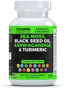 Supplément de mousse de mer avec huile de graine noire Ashwagandha Turmeric Bladderwrack, Burdock & Vitamine C & D3 avec Iodine à quai jaune de Manuka