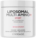 Codeage Supplément en poudre multi amino liposomique - BCAA & supplément EAA Tous les 9 acides aminés essentiels, acide amino à chaîne ramifiée, avant et après l'entraînement, non aromatisé, livraison liposomique, non OGM, 6,15 oz