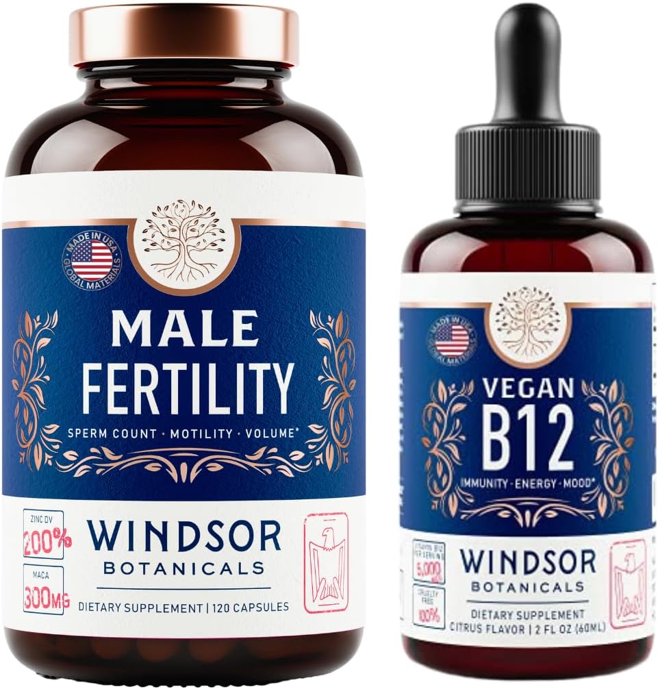 BOTANIQUES WINDSOR Vitamine végan B12 et supplément de fertilité masculine avec racine de maca - énergie et ensemble de fertilité