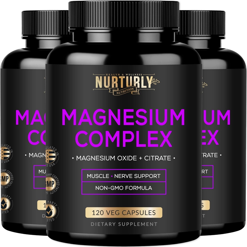 Supplément complexe de Citrate de magnésium et d'oxyde de 500mg - haute absorption Force maximale - aide à soutenir la densité et la force osseuses, les muscles, l'énergie et le sommeil - 360 capsules végétaliennes