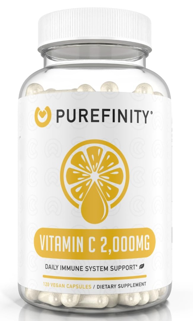 PUREFINITY Vitamine C 2 000 mg Capsules – Double résistance, supplément d'absorption élevé, propriétés antioxydantes puissantes, 120 capsules (1 mois d'approvisionnement)