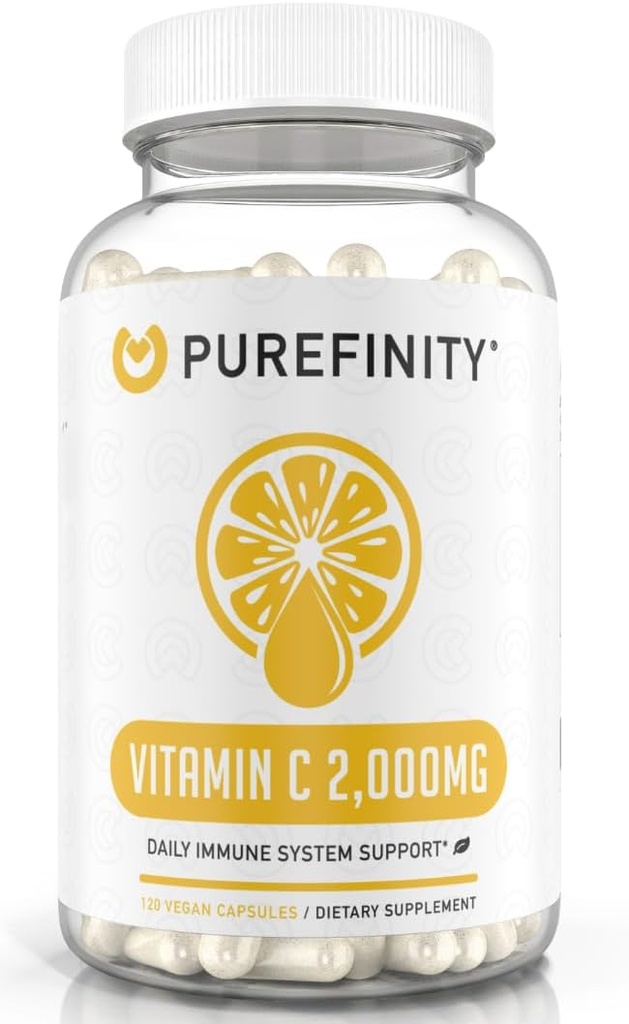PUREFINITY Vitamine C 2 000 mg Capsules – Double résistance, supplément d'absorption élevé, propriétés antioxydantes puissantes, 120 capsules (1 mois d'approvisionnement)