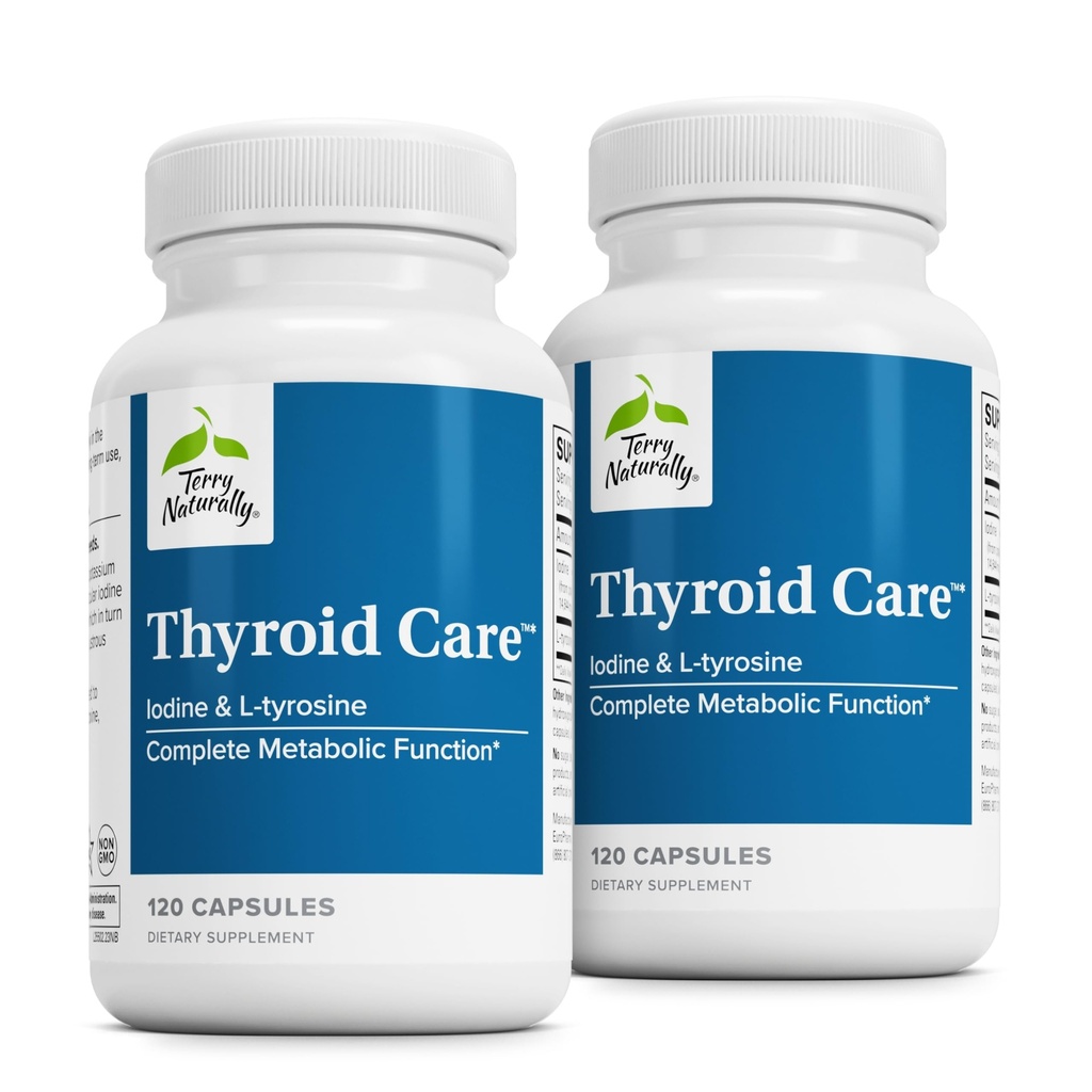 Terry Naturally Thyroïde Care - Immune Health & Energy Support Formula - Supplément nutritionnel avec Iodine pour Thyroïde Health Support - Supplément Wellness avec L-Tyrosine - 120 Capsules (Pack de 2)