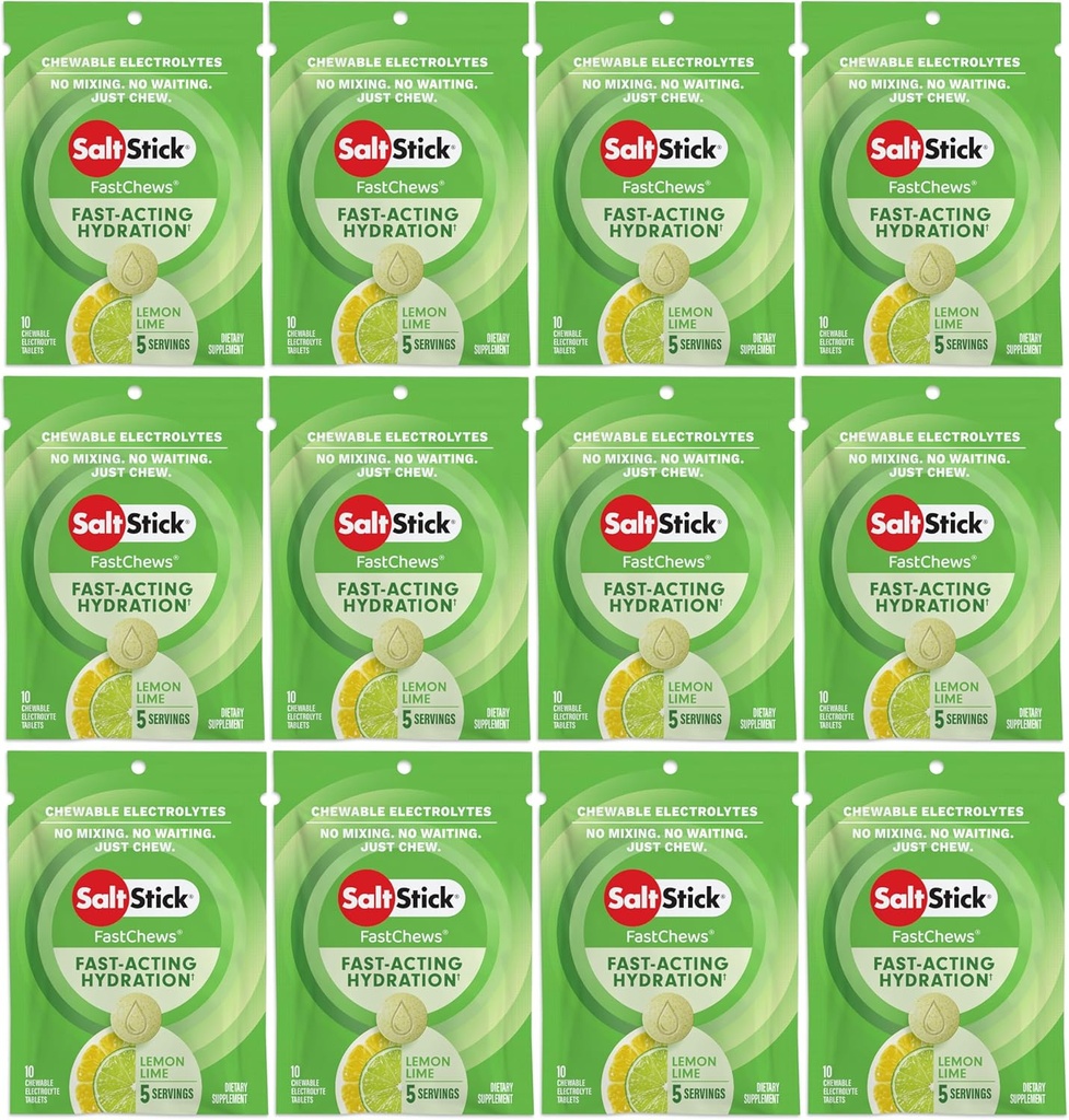 SaltStick Electrolyte FastChews Comprimés à mâcher, citron Lime, 120 au nombre, 12 paquets de 10 comprimés chacun