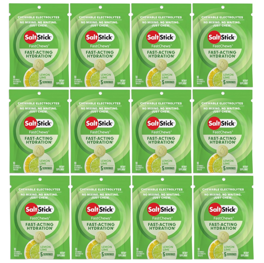 SaltStick Electrolyte FastChews Comprimés à mâcher, citron Lime, 120 au nombre, 12 paquets de 10 comprimés chacun