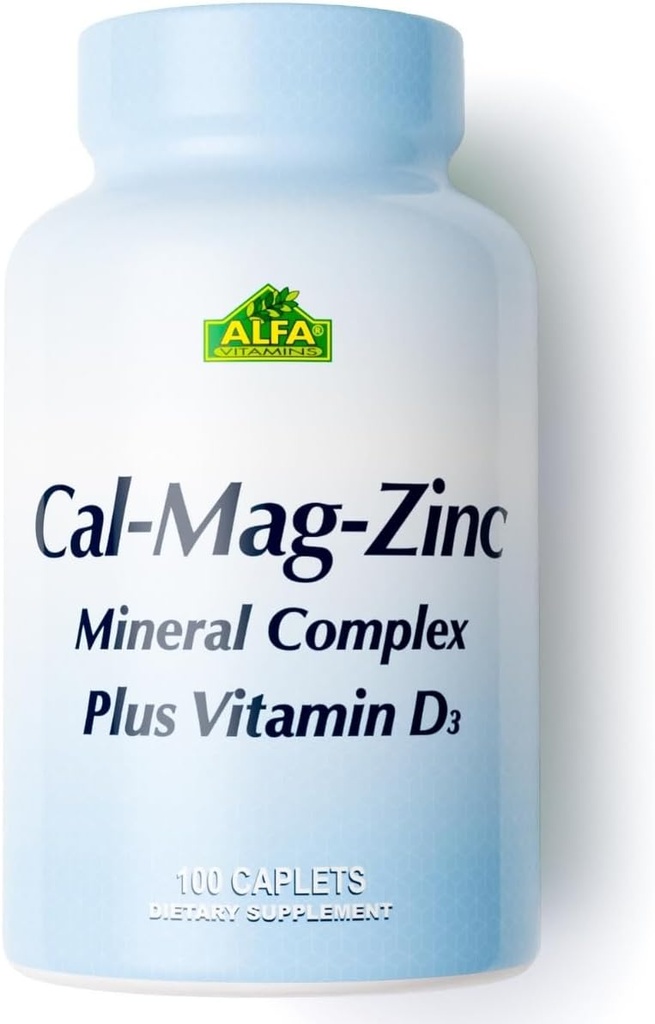 ALFA VITAMINS Calcium, Magnésium, Zinc Plus Vitamine D3, soutient la santé des os, la fonction immunitaire et la production d'énergie, 300mg Calcium, 133mg Magnésium, 5mg Zinc, 133 UI Vitamine D3, 100 comprimés