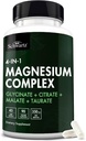 Supplément complexe de magnésium BioSchwartz (90 capsules) 350 mg de glycinate de magnésium Citrate de malate et de taurat par service pour les nerfs en bonne santé Muscles Soutien du sommeil cardiaque (Vegan, sans gluten, sans OGM)