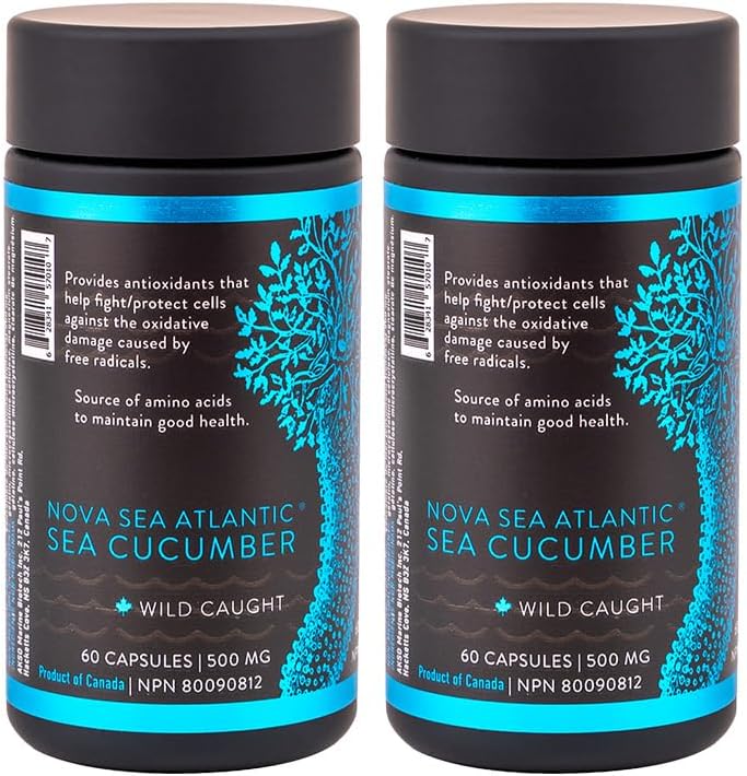 Supplément de concombre de mer, Capsules de concombre de mer capturées sauvages avec des vitamines de chondroïtine fumosylées Minéral — Supplément antioxydant naturel pour enfant adulte âgé (paquet de 2)