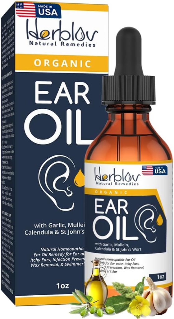 Huile d'oreille biologique pour les infections de l'oreille - Earrops naturels pour la prévention des infections, l'enlèvement de l'oreille et de la cire de Swimmer - Enfants, Adultes, Bébé, Dog Earache Remède - avec Mullein, Ail, Calendula, Fabriqué aux États-Unis