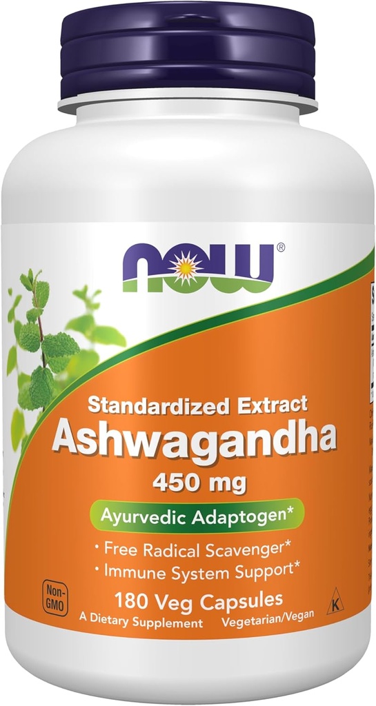 MAINTENANT compléments alimentaires, Ashwagandha (Withania somnifera) 450 mg (extrait normalisé), 180 gélules
