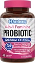 Probiotiques pour les femmes, 120 milliards CFU 34 souches, prébiotiques, enzymes digestives, canneberge, 4-en-1 probiotique féminine, digestif, vaginal, soutien immunitaire, 60ct