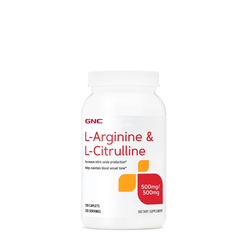 GNC L Arginine + L Citrulline 500mg Chaque supplément, soutient la production d'oxyde nitrique et la santé des vaisseaux sanguins, 120 portions