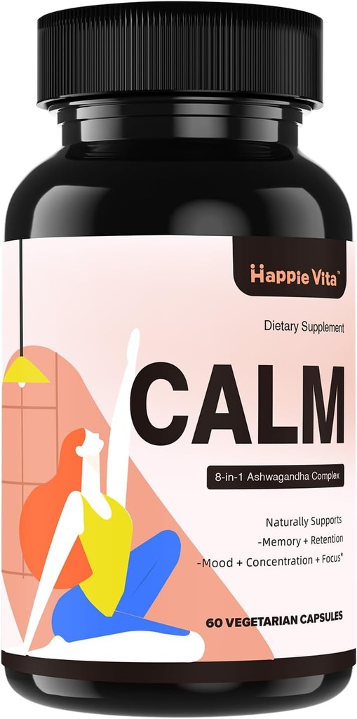Suppléments calmes Ashwagandha, Ashwagandha 4000mg avec Rhodiola Rosea, Reishi, Ginseng, Bacopa, L Theanine, Natural Adaptogens Stress & Mood Support, 60 Capsules