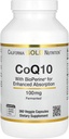 CoQ10 100 mg, Coenzyme Q10 Ubiquinone USP avec Pepper noir Bioperine pour l'absorption améliorée, soutient la fonction mitochondriale*, 360 capsules de Veggie