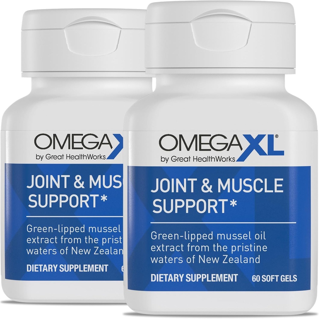Supplément de soutien conjoint OmegaXL - Soutien musculaire naturel, Huile de moules à lipure verte, pilules de gel mou, sans médicament, 60 Nombre (2 Pack)