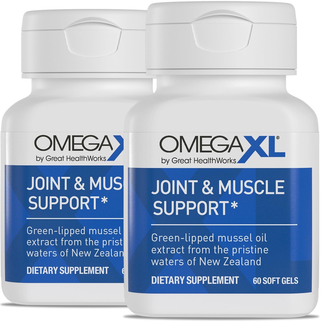 Supplément de soutien conjoint OmegaXL - Soutien musculaire naturel, Huile de moules à lipure verte, pilules de gel mou, sans médicament, 60 Nombre (2 Pack)