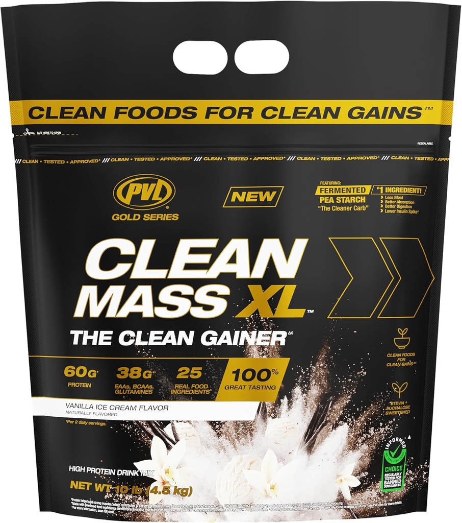 PVL Gold Series - Clean Mass XL - The Clean Muscle Mass Gainer - 10 LB - Vanilla Ice Cream