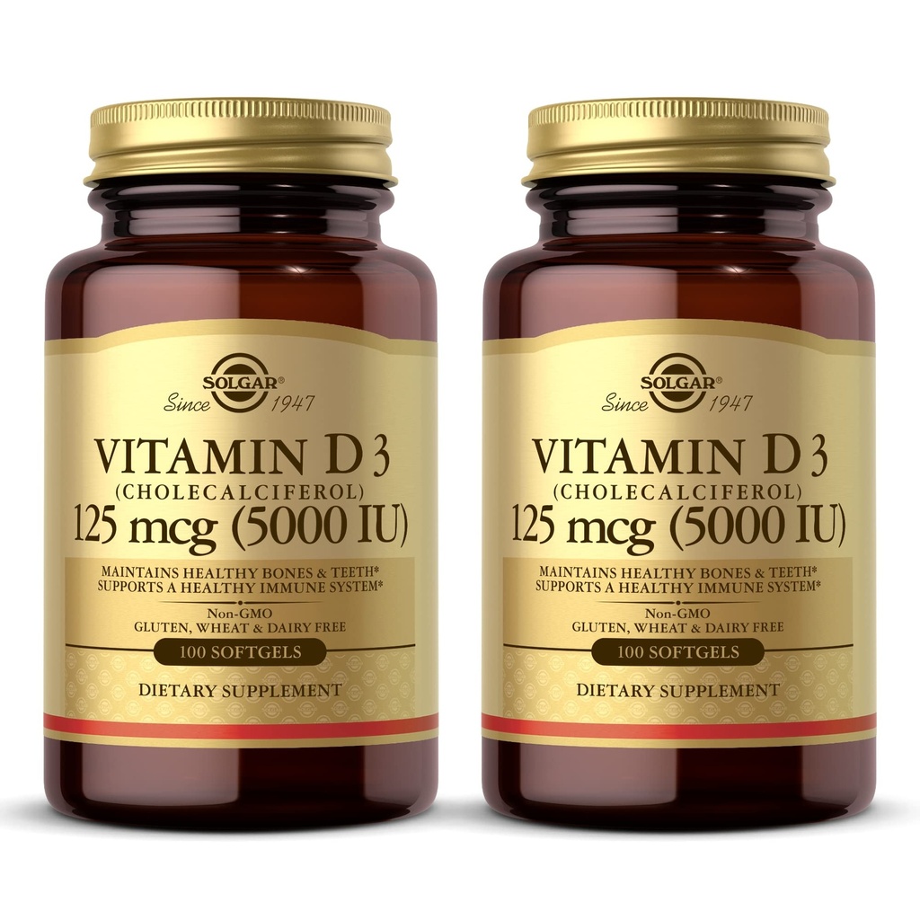 Solgar Vitamine D3 (Cholecalciferol) 10 mcg (400 UI) - 100 softgels, paquet de 2 - Aide à maintenir des os et des dents sains - Soutien du système immunitaire - Non-OGM, sans gluten, sans lait - 200 portions totales